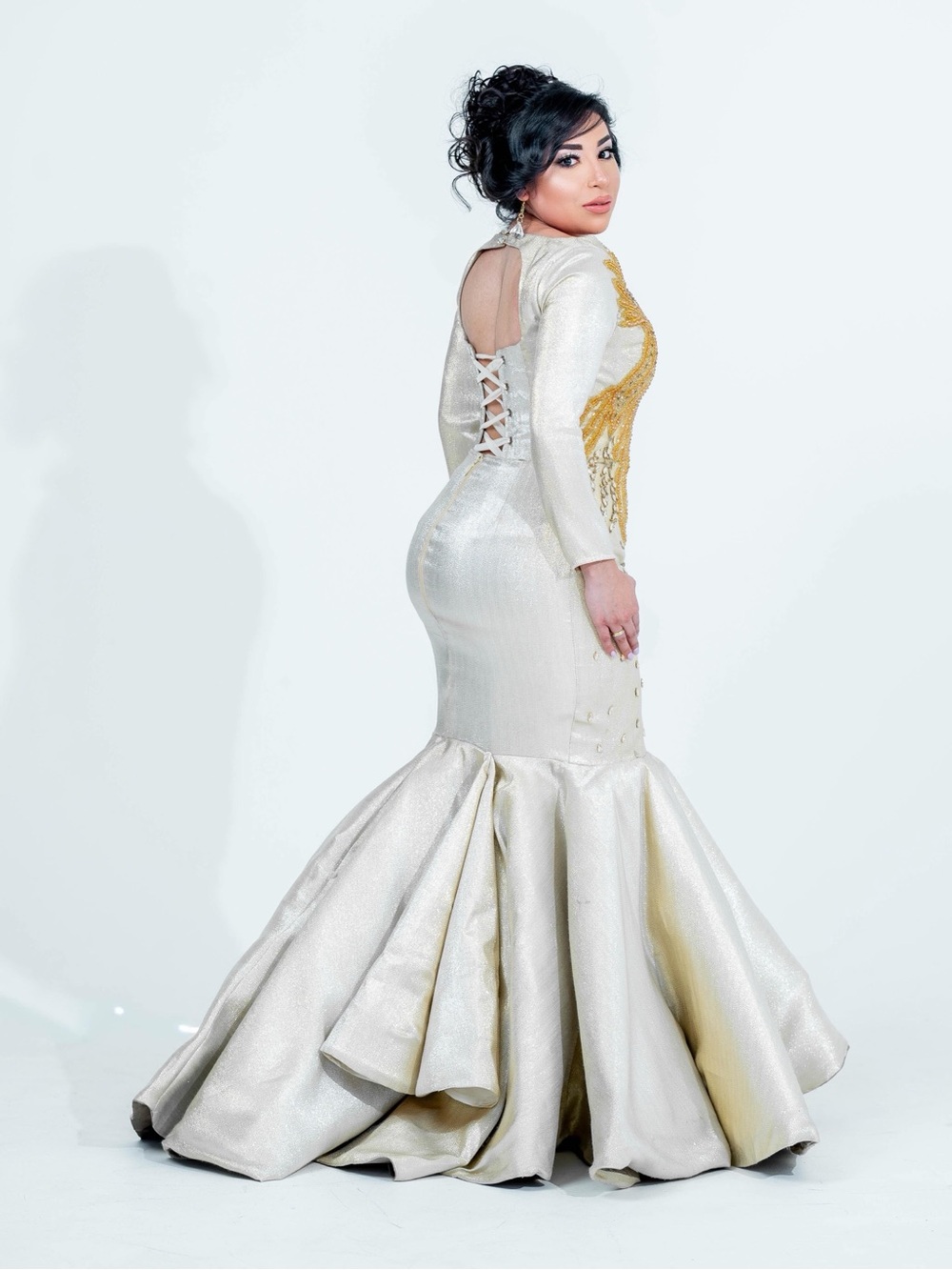Elegant Metallic Ivory Mermaid Gown - Women's Formal Dress - Picture 3 of 4